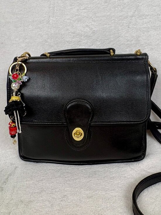 Coach Handbags - Vintage Coach Willis Top Handle Crossbody in Black Glovetanned Leather and Charm